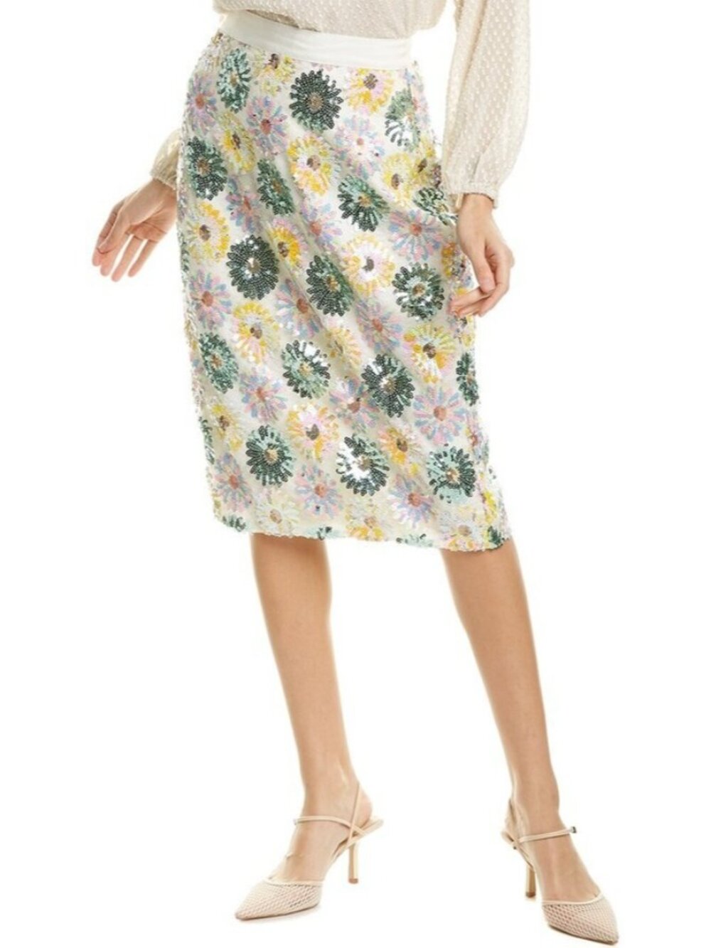 NWT J.Crew No 2 Pencil in Pink Teal Multi Floral Daisy Sequin Skirt 4